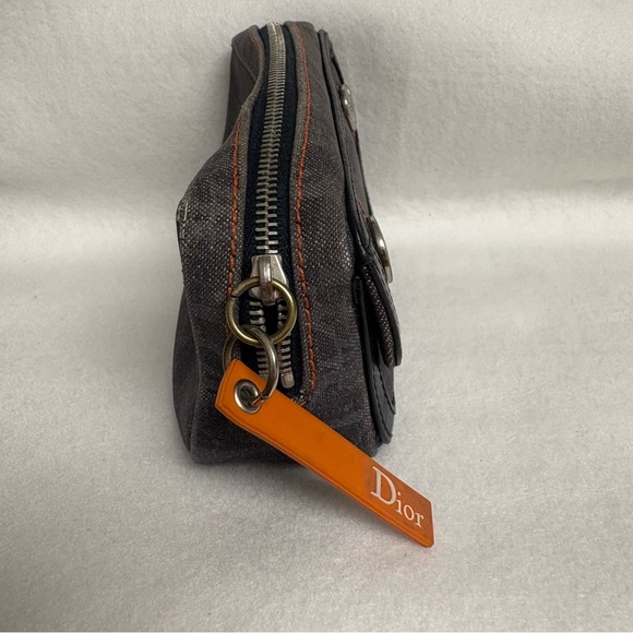 VTG CHRISTIAN DIOR Flight Zipper Small Denim Pouch Snap Pocket Blue Orange - Picture 4 of 16